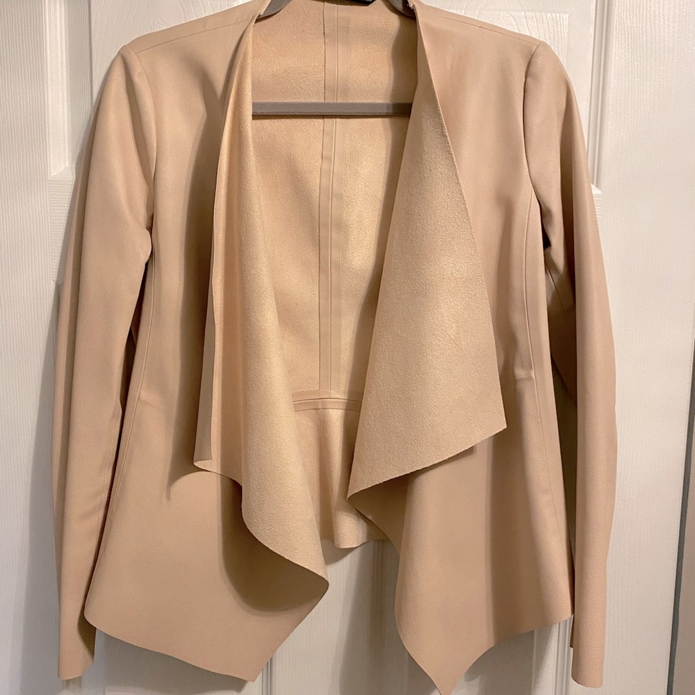 Zara faux leather powder pink waterfall jacket